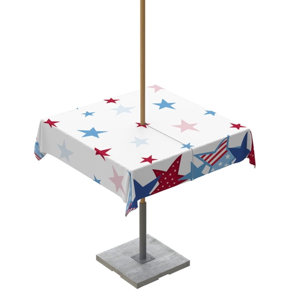 Fsddascl 4th of July Outdoor Tablecloth - 54x54 Inch Square Dining Table Cover, Patriotic Independence Day Blue Red Star Waterproof Outdoor Table Cloth with Umbrella Hole & Zipper for Picnic/Patio