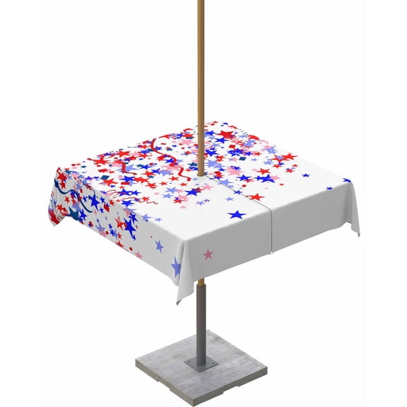 Fsddascl 4th of July Outdoor Tablecloth - 54x54 Inch Square Dining Table Cover, Red Blue Star Independence Day Waterproof Outdoor Table Cloth with Umbrella Hole & Zipper for Picnic/Patio/Party