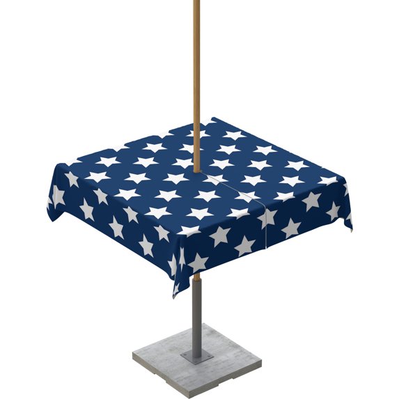Fsddascl 4th of July Outdoor Tablecloth - 60x60 Inch Square Dining Table Cover, Independence Day Patriotic White Star Blue Waterproof Outdoor Table Cloth with Umbrella Hole & Zipper for Picnic/Patio