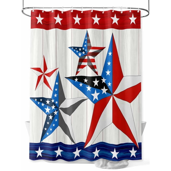 Fsddascl 4th of July Shower Curtain Set - Small 36" x 72" Washable Bathtub Curtain with 12 Hooks, Independence Day Star American Flag Vintage Waterproof Fabric Stall Shower Curtains for Bathroom