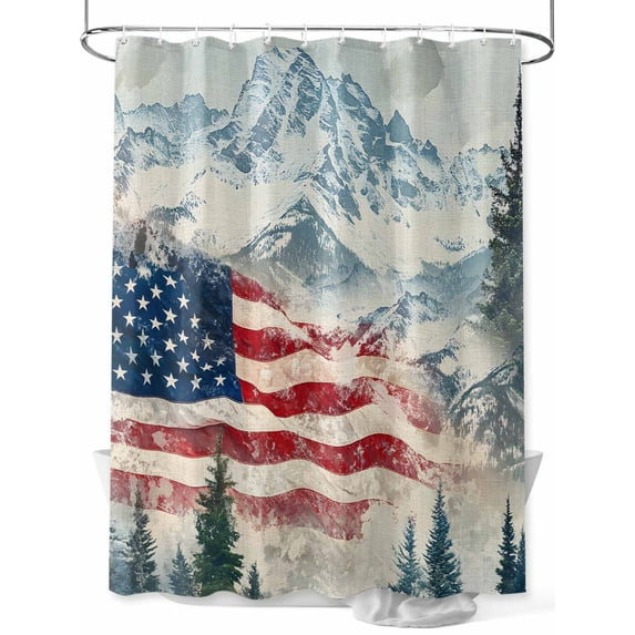 Fsddascl 4th of July Shower Curtain Set - Standard 72" x 72" Bathtub Curtain with 12 Hooks, American Flag Forest Independence Day Waterproof Fabric Stall Shower Curtains for Bathroom/Bathtub