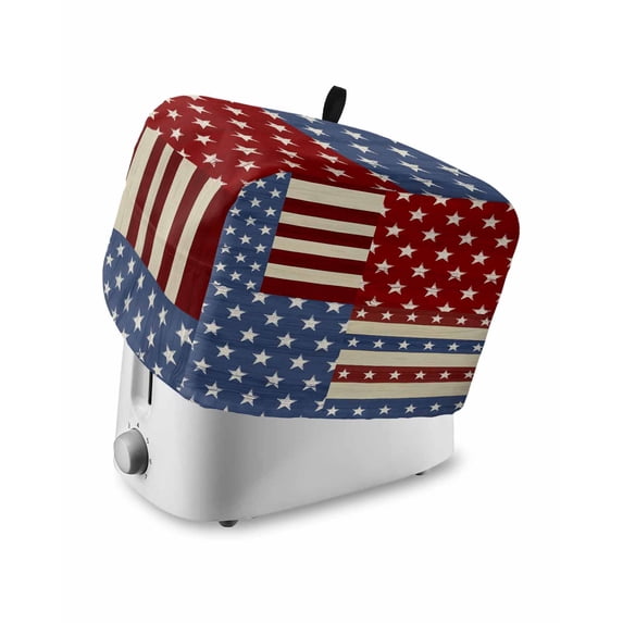 Fsddascl 4th of July Small Toaster Cover 2 Slice, Kitchen Appliance Covers, Independence Day Red Blue Vintage Toaster Oven Cover with Loop, Bread Machine Cover Polyester Dust Cover Protection