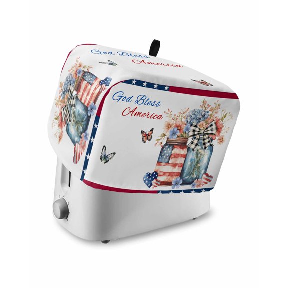 Fsddascl 4th of July Small Toaster Cover 2 Slice, Kitchen Appliance Covers, Independence Day Spring Floral Love Heart Flowers Toaster Oven Cover with Loop, Bread Machine Cover Polyester Dust Cover