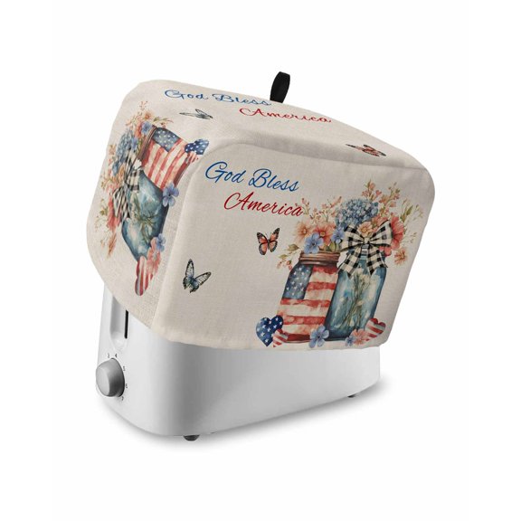 Fsddascl 4th of July Small Toaster Cover 2 Slice, Kitchen Appliance Covers, Independence Day Spring Floral Love Heart Rustic Toaster Oven Cover with Loop, Bread Machine Cover Polyester Dust Cover