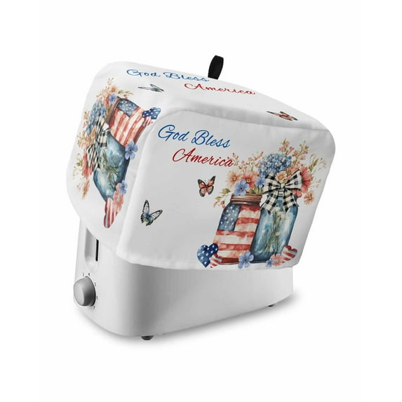Fsddascl 4th of July Toaster Cover 4 Slice, Large Kitchen Appliance Covers, Independence Day Spring Floral US Flag Toaster Oven Cover with Loop, Bread Machine Cover Polyester Dust Cover Protection