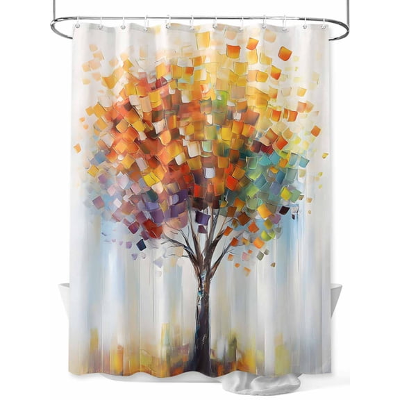 Fsddascl Abstract Art Tree Shower Curtain Set - Extra Long 72" x 96" Washable Bathtub Curtain with 12 Hooks, Modern Fall Oil Painting Tree Autumn Waterproof Fabric Stall Shower Curtains for Bathroom