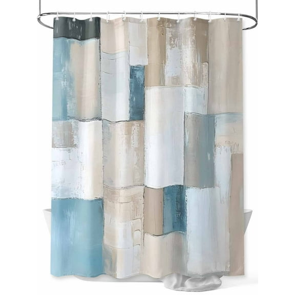Fsddascl Abstract Blue Brown Shower Curtain Set - Long 72" x 84" Washable Bathtub Curtain with 12 Hooks, Oil Painting Simple Color Blocks Waterproof Fabric Stall Shower Curtains for Bathroom/Bathtub