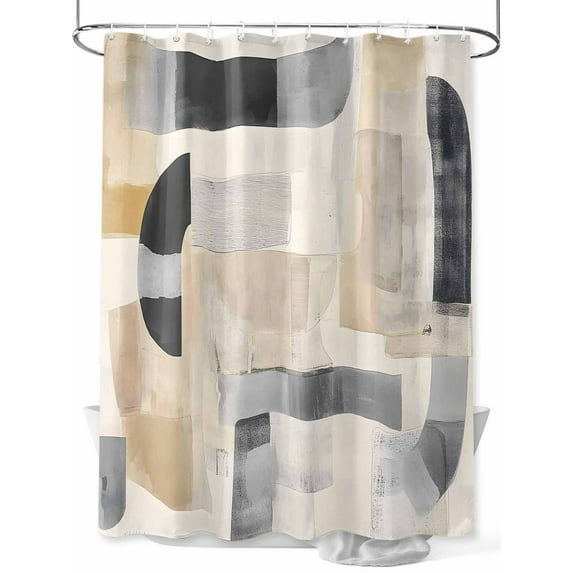 Fsddascl Abstract Geometric Shower Curtain Set - Extra Long 72" x 96" Washable Bathtub Curtain with 12 Hooks, Modern Color Blocks Brown Beige Waterproof Fabric Stall Shower Curtains for Bathroom