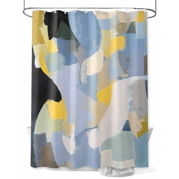 Fsddascl Abstract Geometric Shower Curtain Set - Extra Long 72" x 96" Washable Bathtub Curtain with 12 Hooks, Simple Oil Painting Color Blocks Waterproof Fabric Stall Shower Curtains for Bathroom