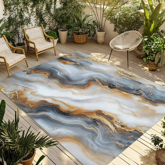 Fsddascl Abstract Marble Outdoor Rug for Patio/Deck/Porch, Non-Slip Large Area Rug 4 x 6 Ft, Contemporary Minimalism Art Indoor Outdoor Rugs Washable Area Rugs, Reversible Camping Rug Carpet Runner