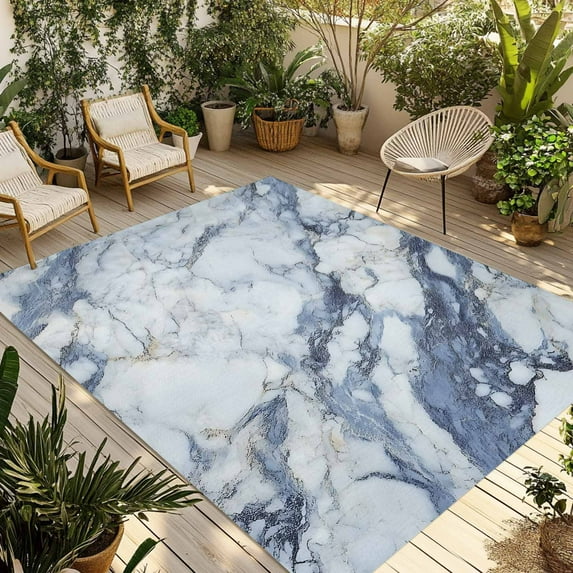 Fsddascl Abstract Marble Outdoor Rug for Patio/Deck/Porch, Non-Slip Large Area Rug 4 x 6 Ft, Modern Ink Painted Minimalism Art Indoor Outdoor Rugs Washable Area Rugs, Reversible Camping Rug Carpet