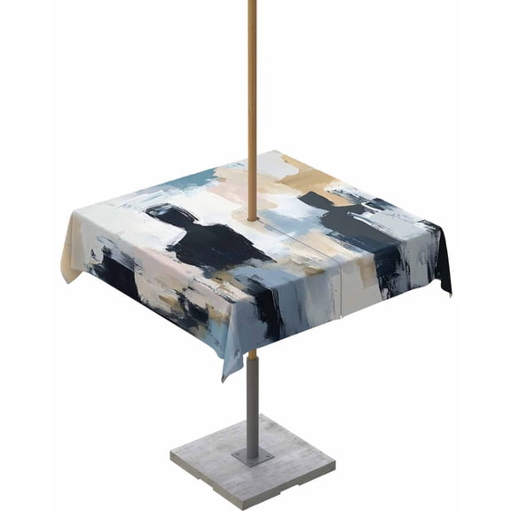 Fsddascl Abstract Oil Painting Outdoor Tablecloth - 54x54 Inch Square Dining Table Cover, Modern Colorful Canvas Art Waterproof Outdoor Table Cloth with Umbrella Hole & Zipper for Picnic/Patio/Party