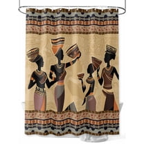 Fsddascl African Women Shower Curtain Set - 48" x 72" Washable Bathtub Curtain with 12 Hooks, Black Girl Retro Ethnic Ancient Tradition Waterproof Fabric Stall Shower Curtains for Bathroom/Bathtub