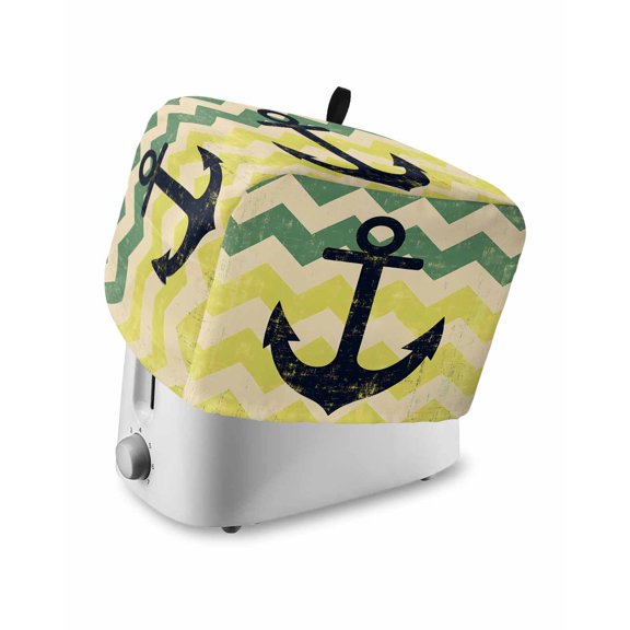 Fsddascl Anchor Nautical Small Toaster Cover 2 Slice, Kitchen Appliance Covers, Vintage Green Yellow Wave Stripe Toaster Oven Cover with Loop, Bread Machine Cover Polyester Dust Cover Protection