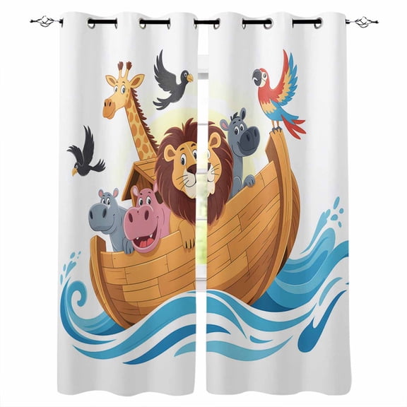 Fsddascl Animals Nautical Blackout Curtains for Bedroom/Living Room, Thermal Insulated Kitchen Curtains, Cartoon Cute Zoo Boat Aboard Grommet Darkening Window Treatment Drapes 27.5"x39"x2