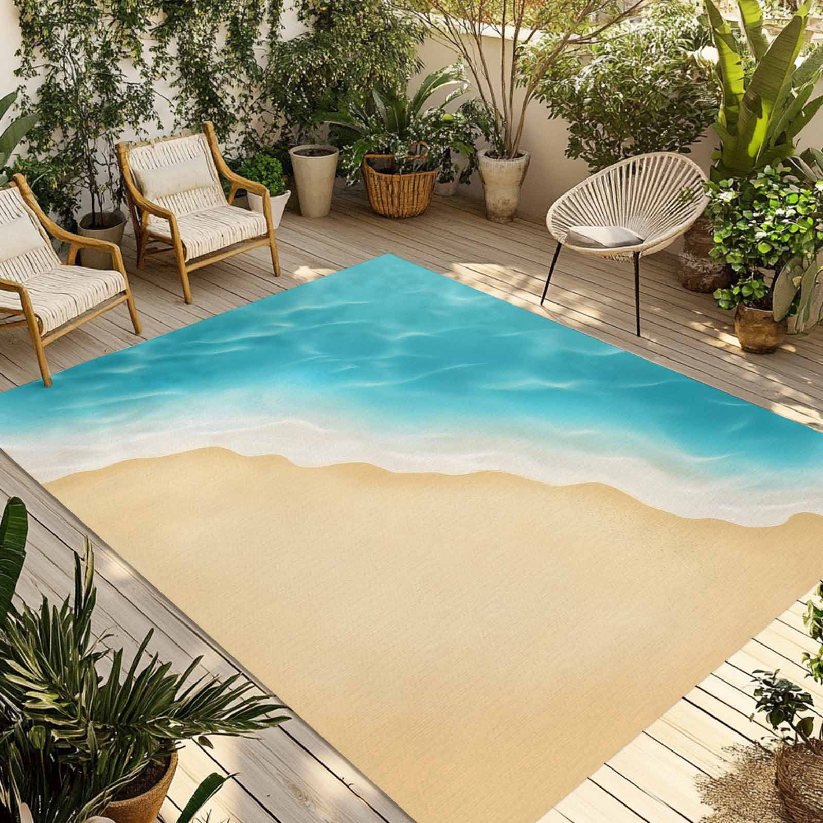 Fsddascl Aqua Blue Beach Outdoor Rug for Patio/Deck/Porch, Non-Slip ...