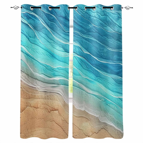 Fsddascl Aqua Ombre Coastal Blackout Curtains for Bedroom/Living Room, Thermal Insulated Kitchen Curtains, Summer Nautical Beach Ocean Seaside Grommet Darkening Window Treatment Drapes 42"x54"x2