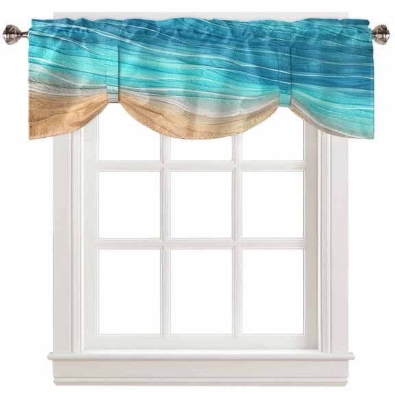 Fsddascl Aqua Ombre Coastal Tie Up Valance Curtains for Windows, Kitchen Curtains Window Treatments, Summer Nautical Beach Ocean Seaside Short Window Shades Valances for Bedroom Bathroom Cafe 42"x12"