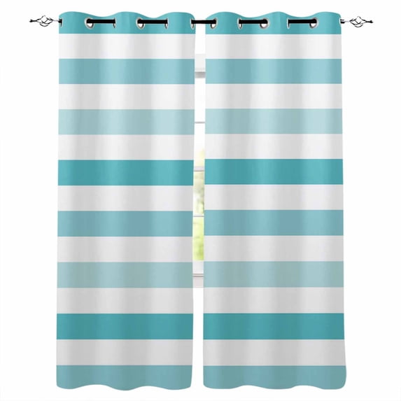 Fsddascl Aqua Ombre Grey Striped Blackout Curtains for Bedroom/Living Room, Thermal Insulated Kitchen Curtains, Farmhouse Stripe Modern Grommet Darkening Window Treatment Drapes 42"x63"x2