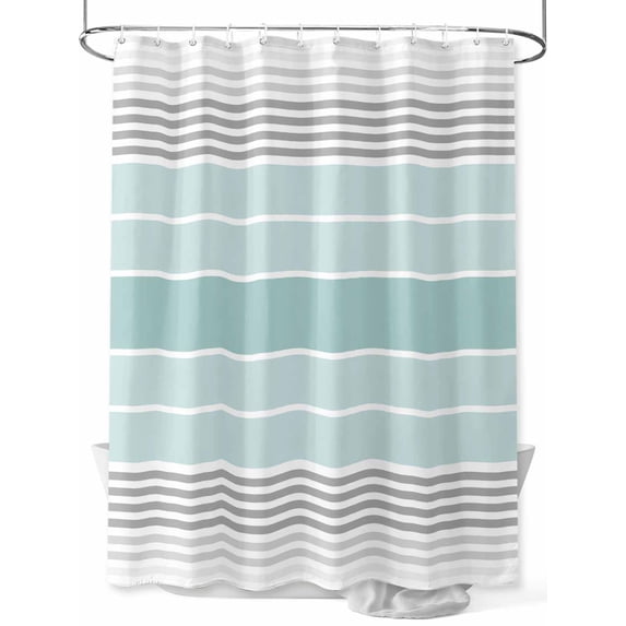 Fsddascl Aqua Ombre Stripes Shower Curtain Set - 66" x 72" Washable Bathtub Curtain with 12 Hooks, Modern Abstract Stripes Aesthetic Waterproof Fabric Stall Shower Curtains for Bathroom/Bathtub