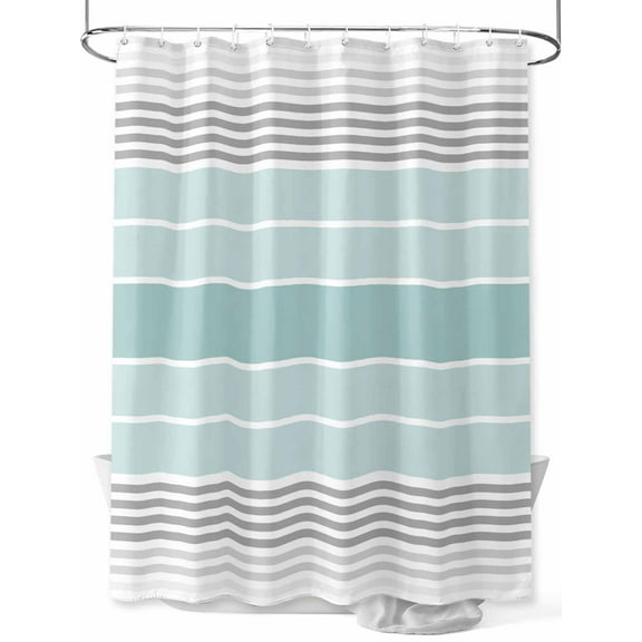Fsddascl Aqua Ombre Stripes Shower Curtain Set - Small 36" x 72" Bathtub Curtain with 12 Hooks, Modern Abstract Stripes Aesthetic Waterproof Fabric Stall Shower Curtains for Bathroom/Bathtub