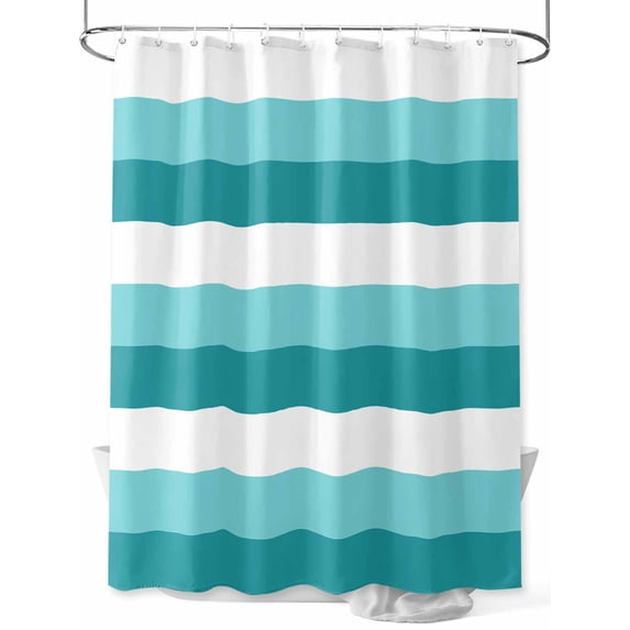Fsddascl Aqua Teal White Striped Shower Curtain Set - 36" x 78" Washable Bathtub Curtain with 12 Hooks, Farmhouse Stripes Waterproof Fabric Stall Shower Curtains for Bathroom/Bathtub Décor