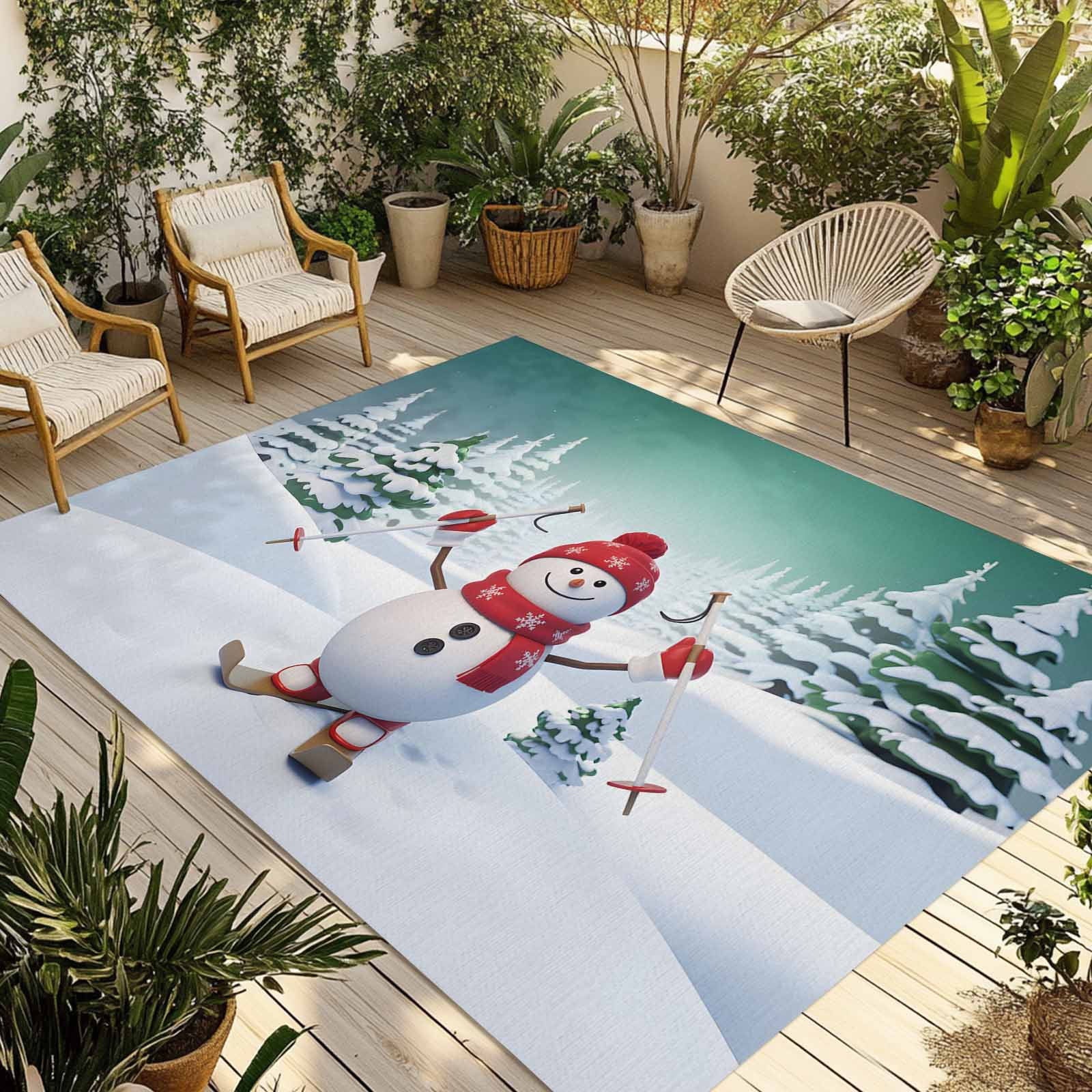 Fsddascl Aurora Green Christmas Outdoor Rug for Patio/Deck/Porch, Non ...