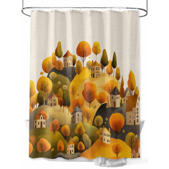 Fsddascl Autumn Hills Fall Shower Curtain Set - Small 36" x 72" Washable Bathtub Curtain with 12 Hooks, Thanksgiving Cartoon Trees Country House Waterproof Fabric Stall Shower Curtains for Bathroom