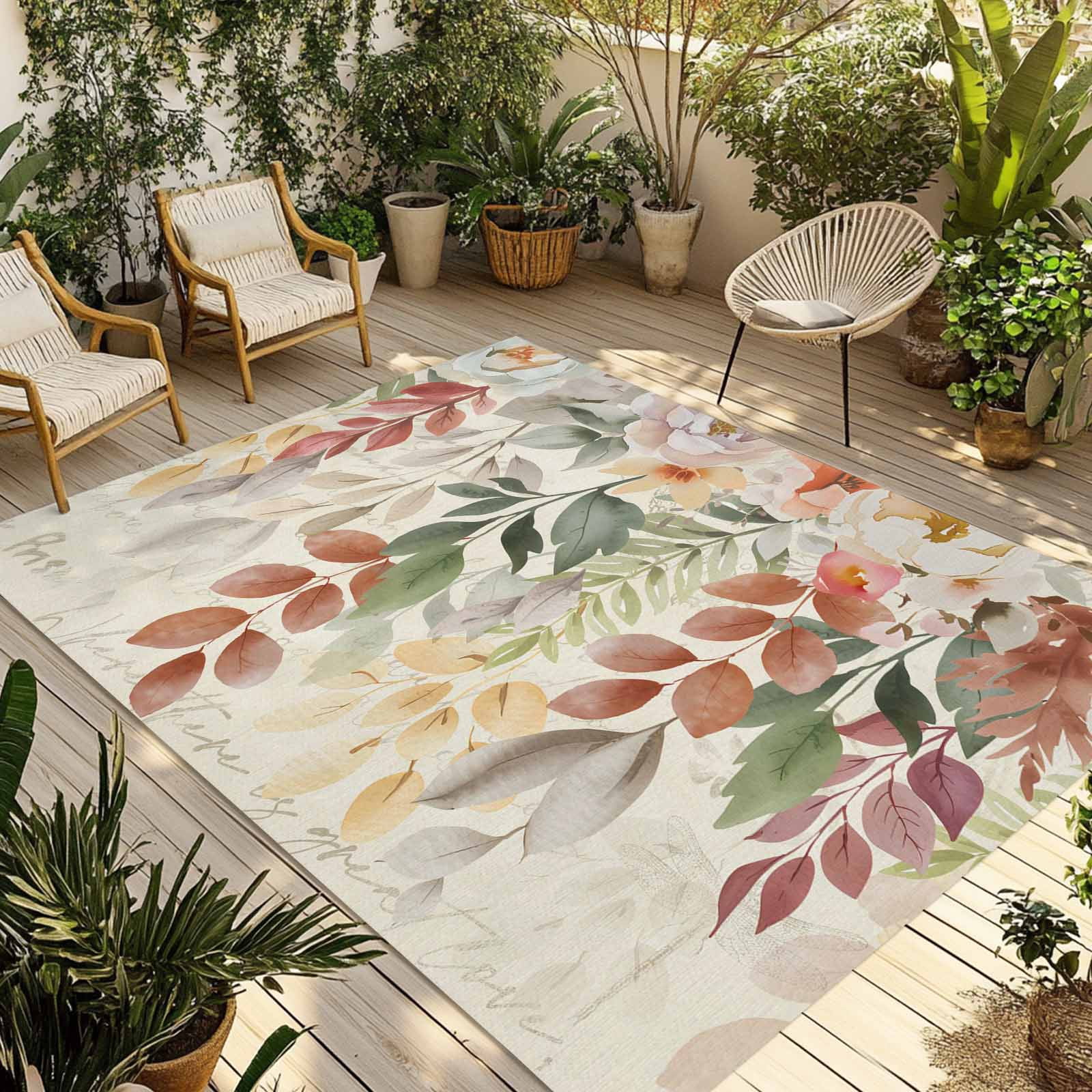 Fsddascl Autumn Leaves Outdoor Rug for Patio/Deck/Porch, Non-Slip Large ...