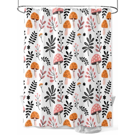 Fsddascl Autumn Mushrooms Shower Curtain Set - Small 36" x 72" Washable Bathtub Curtain with 12 Hooks, Thanksgiving Black Leaves Farmhouse Waterproof Fabric Stall Shower Curtains for Bathroom/Bathtub