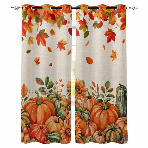Fsddascl Autumn Pumpkin Blackout Curtains for Bedroom/Living Room, Thermal Insulated Kitchen Curtains, Thanksgiving Fall Maple Leaf Sunflower Grommet Darkening Window Treatment Drapes 42"x63"x2
