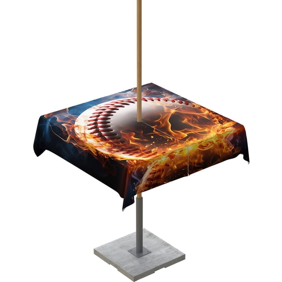 Fsddascl Baseball Outdoor Tablecloth - 54x54 Inch Square Dining Table Cover, Baseball Flame Modern Abstract Art Waterproof Outdoor Table Cloth with Umbrella Hole & Zipper for Picnic/Patio/Party
