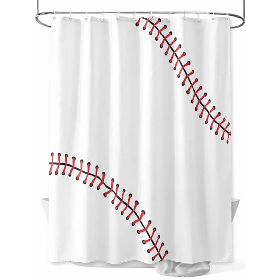 Fsddascl Baseball Shower Curtain Set - Standard 72" x 72" Washable Bathtub Curtain with 12 Hooks, Modern Minimalist Red Lines Waterproof Fabric Stall Shower Curtains for Bathroom/Bathtub Décor