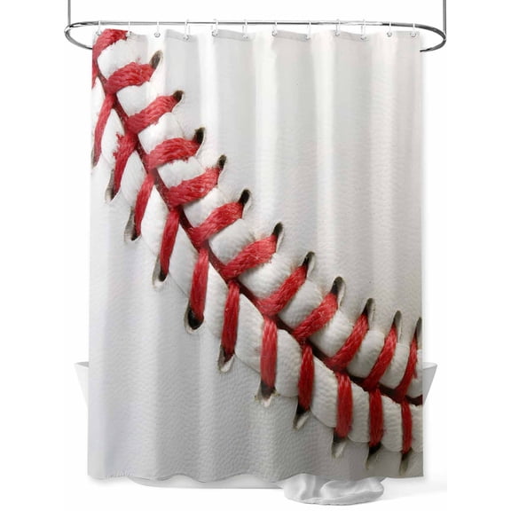 Fsddascl Baseball Shower Curtain Set - Standard 72" x 72" Washable Bathtub Curtain with 12 Hooks, Red White Texture Sports Ball Minimalist Waterproof Fabric Stall Shower Curtains for Bathroom/Bathtub