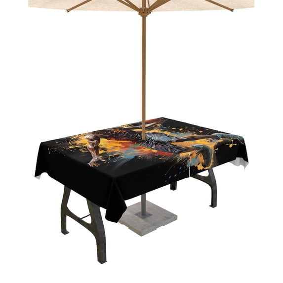 Fsddascl Basketball Player Outdoor Tablecloth - 54x80 Inch Rectangle Dining Table Cover, Watercolor Modern Abstract Art Waterproof Outdoor Table Cloth with Umbrella Hole & Zipper for Picnic/Patio