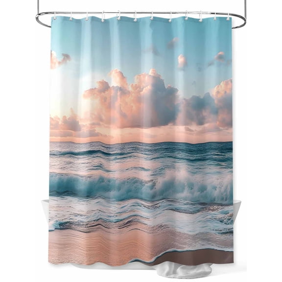 Fsddascl Beach Ocean Shower Curtain Set - Extra Long 72" x 96" Washable Bathtub Curtain with 12 Hooks, Sunset Scenery Seashore Horizon Summer Waterproof Fabric Stall Shower Curtains for Bathroom