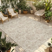 Fsddascl Beige Baroque Outdoor Rug for Patio/Deck/Porch, Non-Slip Large Area Rug 5 x 8 Ft, Farmhouse Scroll Floral Pattern Art Indoor Outdoor Rugs Washable Area Rugs, Reversible Camping Rug Carpet