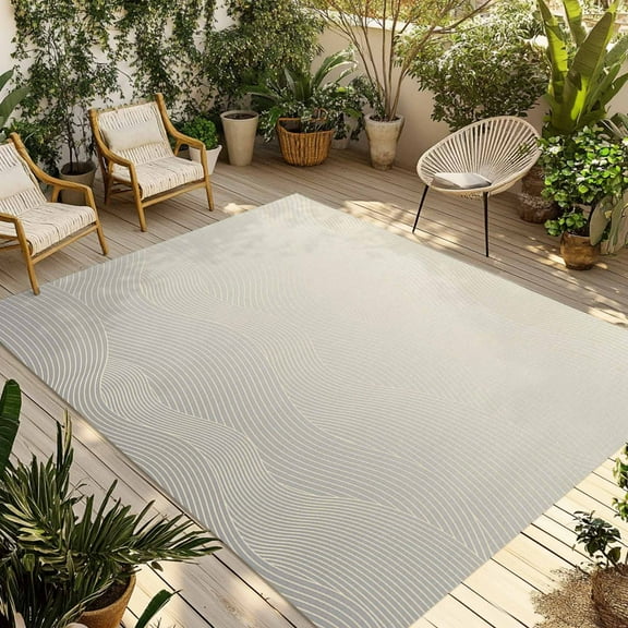 Fsddascl Beige Ombre Cream Outdoor Rug for Patio/Deck/Porch, Non-Slip Large Area Rug 4 x 6 Ft, Modern Striepd Abstract Aesthetics Indoor Outdoor Rugs Washable Area Rugs, Camping Rug Carpet