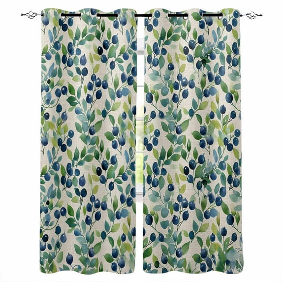 Fsddascl Berry Leaves Blackout Curtains for Bedroom/Living Room, Thermal Insulated Kitchen Curtains, Farmhouse Pastoral Watercolor Plants Grommet Darkening Window Treatment Drapes 52"x72"x2