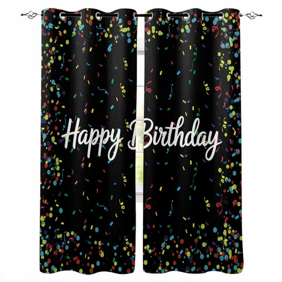 Fsddascl Black Birthday Blackout Curtains for Bedroom/Living Room, Thermal Insulated Kitchen Curtains, Colorful Confetti Ribbons Polka Dots Classroom Grommet Darkening Window Treatment 52"x63"x2