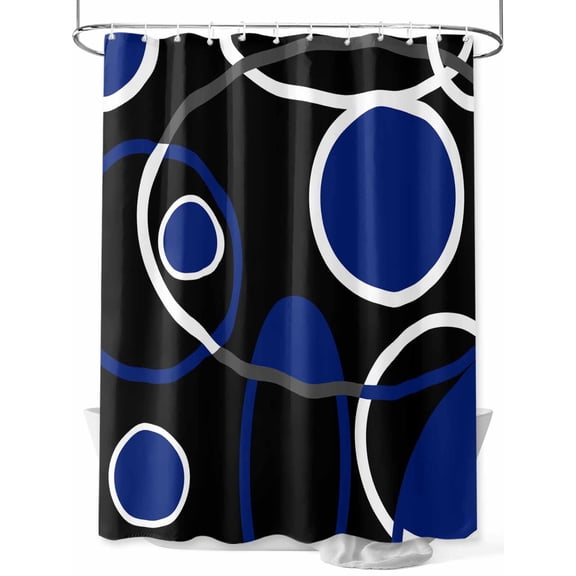 Fsddascl Black Blue Shower Curtain Set - Long 72" x 84" Washable Bathtub Curtain with 12 Hooks, White Circle Geometric Abstract Texture Waterproof Fabric Stall Shower Curtains for Bathroom/Bathtub