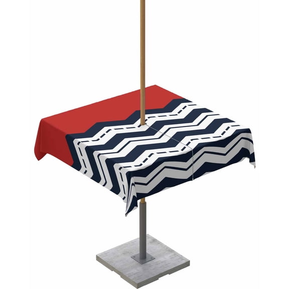 Fsddascl Black Chevron Outdoor Tablecloth - 54x54 Inch Square Dining Table Cover, Geometric Navy Blue White Sea Wavy Striped Waterproof Outdoor Table Cloth with Umbrella Hole & Zipper for Patio