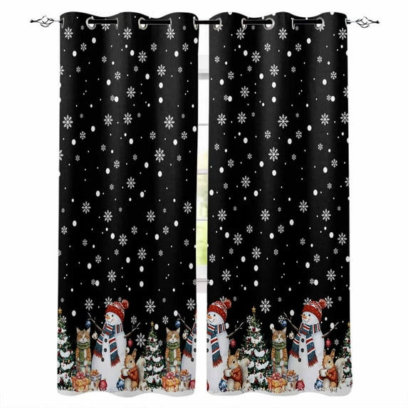 Fsddascl Black Christmas Blackout Curtains for Bedroom/Living Room, Thermal Insulated Kitchen Curtains, Winter Snowman Animals Snowy Pine Tree Grommet Darkening Window Treatment Drapes 52"x63"x2