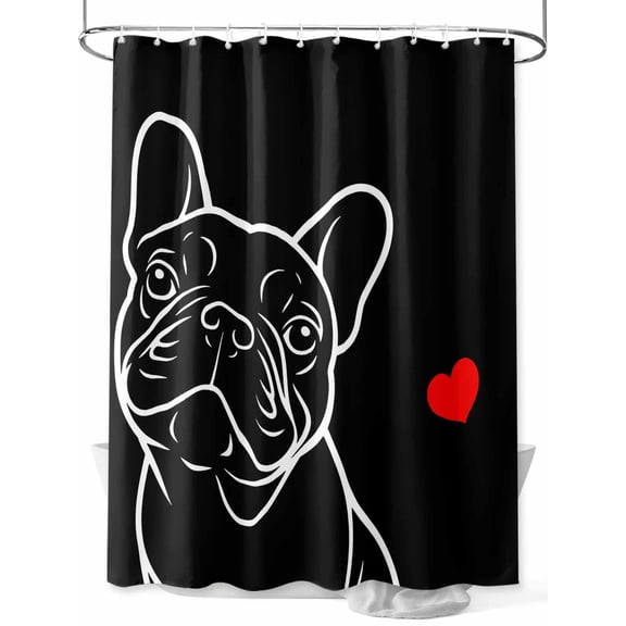 Fsddascl Black Dog Shower Curtain Set - Small 36" x 72" Washable Bathtub Curtain with 12 Hooks, Simple Cartoon Cute Animals Love Heart Art Waterproof Fabric Stall Shower Curtains for Bathroom/Bathtub