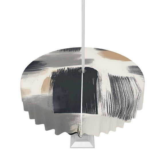 Fsddascl Black Geometric Outdoor Tablecloth - 60 Inch Round Dining Table Cover, Grey Modern Vintage Artwork Waterproof Outdoor Table Cloth with Umbrella Hole & Zipper for Picnic/Patio/Party