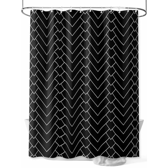 Fsddascl Black Geometric Shower Curtain Set - Extra Long 72" x 96" Washable Bathtub Curtain with 12 Hooks, Modern Minimalism Abstract Striped Waterproof Fabric Stall Shower Curtains for Bathroom