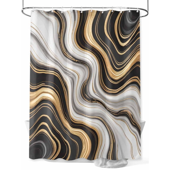 Fsddascl Black Golden Marble Shower Curtain Set - Long 72" x 84" Washable Bathtub Curtain with 12 Hooks, Gray White Ombre Abstract Texture Waterproof Fabric Stall Shower Curtains for Bathroom/Bathtub
