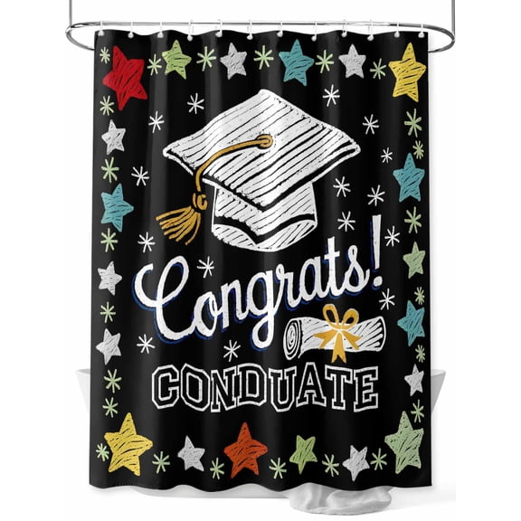Fsddascl Black Graduation Shower Curtain Set - Extra Long 72" x 96" Washable Bathtub Curtain with 12 Hooks, Colorful Star Waterproof Fabric Stall Shower Curtains for Bathroom/Bathtub Décor