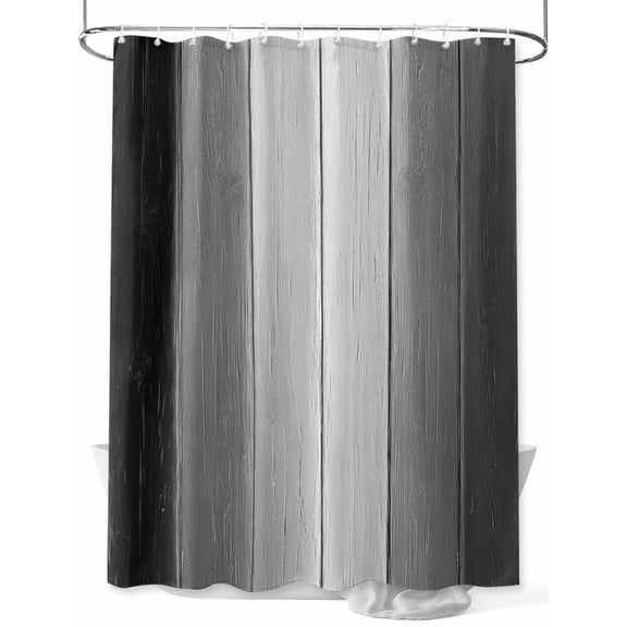 Fsddascl Black Gray Ombre Shower Curtain Set - 48" x 72" Washable Bathtub Curtain with 12 Hooks, Vintage Country Wooden Waterproof Fabric Stall Shower Curtains for Bathroom/Bathtub Décor