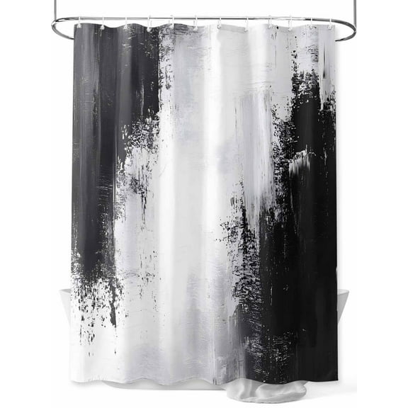 Fsddascl Black Gray White Shower Curtain Set - 48" x 72" Washable Bathtub Curtain with 12 Hooks, Minimalism Abstract Ombre Aesthetic Waterproof Fabric Stall Shower Curtains for Bathroom/Bathtub